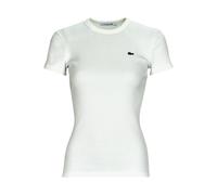 Lacoste - T-Shirt Coton Côtelé Coupe Slim - Femme - Tops - Blanc - Taille: 40 FR