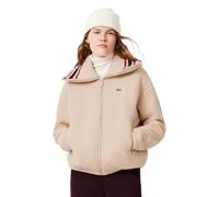 Lacoste Veste polaire beige oversize avec col côtelé | 100 % polyester recyclé, poches zippées, rayures contrastées, crocodile brodé, poignets et ourlet élastiques