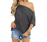 LACOZY Hauts d'été sexy à manches chauve-souris pour femme - T-shirt ample décontracté surdimensionné, gris, L