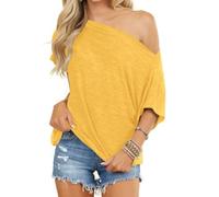 LACOZY Hauts d'été sexy à manches chauve-souris pour femme - T-shirt ample décontracté surdimensionné, jaune, XL