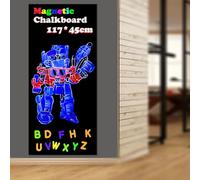 LACQWO Tableau noir magnétique de 117 x 45 cm, rouleau de tableau noir autocollant avec 53 lettres magnétiques pour enfants, maison, école, bureau, tableau noir, autocollant mural amovible