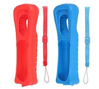 Lactivx Lot de 2 coques en silicone avec dragonne pour télécommande Wii Rouge et bleu