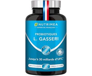 Lactobacillus Gasseri - 30 Milliards d'UFC - Probiotique pour Flore Intestinale & Digestion - Ventre Plat & Detox - Métabolisme et Contrôle du Poids - 60 Gélules Vegan - Nutrimea - Fabriqué en France