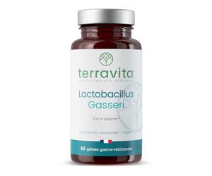 LACTOBACILLUS GASSERI | Ferments Lactiques Minceur | Souche Concentrée 200 Milliards/g | Flore Intestinale Digestion & Ballonnements | 60 Gélules Vegan Gastrorésistantes | Made in France | Terravita