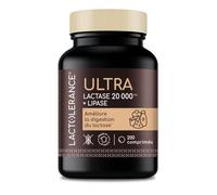 LACTOLERANCE ULTRA - Complément Alimentaire Double Action avec Lactase 20 000 FCC et Lipase 500 UI - Digestion Optimale du Lactose et des Graisses - Flacon de 200 Comprimés - Fabriqué en France