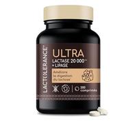 LACTOLERANCE ULTRA Lactase 20 000 FCC, Lipase 500 UI, Flacon 200 Comprimés | Double action lactose et graisses, effet immédiat, enzymes digestives, format économique, fabriqué en France