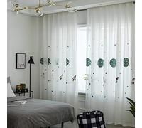 Lactraum Rideau pour chambre d'enfant garçon transparent blanc avec œillets brodés planète, étoiles, vaisseau spatial voile 300 x 245 cm