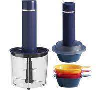 LacusMare Mini hachoir avec une grande tasse de 800 ml et trois petits bols de 100 ml, alimentation secteur, deux accessoires à 4 lames et 2 lames, 200 W, mini robots alimentaires et hachoirs pour