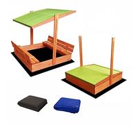 Ladanas® bac à Sable Enfant en Bois fermé de 120 x 120 cm avec bancs-bac a Sable avec Couvercle- Bois de pin imprégné -bac à Sable avec Toit surbaissé -1 bâche de Protection 1 bâche Isolante- Vert