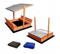Ladanas® bac à Sable Enfant en Bois fermé de 120 x 120 cm avec bancs-bac a Sable avec Couvercle- Bois de pin imprégné -bac à Sable avec Toit surbaissé -1 bâche de Protection 1 bâche Isolante Gris