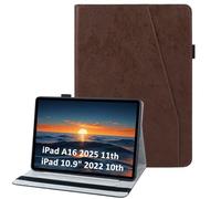 laddutoi Coque pour iPad A16 11ème Génération 11 Pouces 2025/iPad 10ème Génération 10,9 Pouces 2022, Housse PU Cuir avec Support Fonction & Fentes Cartes, Flip Cover Protection Étui, Marron
