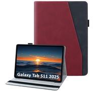 laddutoi Coque pour Samsung Galaxy Tab S11 2025 11 Pouces SM-X730/X736/736B, Housse PU Cuir avec Support Fonction & Fentes Cartes, Flip Cover Protection Étui pour Galaxy Tab S11, Rouge