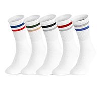 Ladeheid 5 10 20 30 Paires Chaussettes en Coton Mixte Adulte AT007 (Blanc Rayures Multicolores (5 Pack), 47-50)