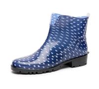 Ladeheid Bottes en Caoutchouc pour Femmes Courtes Bottines Imperméables Bottes de Pluie Élégantes et Confortables LA-930 (Bleu Foncé/Pointer, 36 EU)