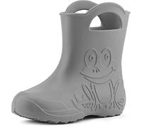Ladeheid Bottes pluie enfant EVA ultralégères étanches avec poignées semelle antidérapante motif grenouille LA-CA-01 (Gris, 32/33 EU)