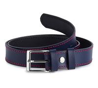 Ladeheid Ceinture enfant en cuir accessoire de mode pour enfants ceinture garçon avec boucle K1D5 (Navy Bleu/Rouge 55 cm, Longueur totale 74 cm)
