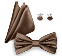 Ladeheid Ensemble cravate et pochette pour hommes incl. boutons de manchette SETBHC (12cm x 6cm, Marron)