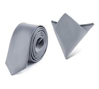 Ladeheid Ensemble Cravate & Pochette Costume Homme SP/P (150cm x 5cm, 22cm x 22cm, Argent)