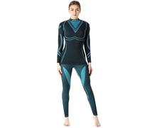 Ladeheid Ensemble Thermique Shirt Manches Longues et Caleçon Long sous-vêtements Femme LAGI006 (Noir/Turquoise, XL)