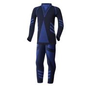 Ladeheid sous-vêtements Thermiques Ensemble Shirt Manches Longues Caleçon Long Unisexe Enfant LAGI009 (Noir/Bleu Marine, 134-140)