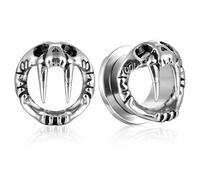 LADEMAYH Bouchons d'oreille hypoallergéniques en forme de dents pour oreilles, style punk gothique préhistorique tête de mort en acier inoxydable chirurgical 316L pour homme et femme, 5/8"(16mm