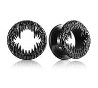 LADEMAYH Lot de 2 plugs d'oreilles gothiques noirs de 19 mm, boucles d'oreilles en forme de dents de monstre pour homme et femme, bijoux de corps en acier inoxydable chirurgical hypoallergénique