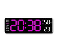 LADFRTYU Horloge Murale Numérique 9 inch Large Digital Wall Clock USB Powered Temp Humidity W uto Dimmer DST Table 12/24H Electronic LED Alarm(WRR)