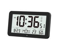 LADFRTYU Horloge Murale Numérique Battery Powered Digital Wall Clock Temp Humidity Date Week 2 Alarm Night Vision 12/24H Auto Dimmable DST Snooze LCD Table(Black)