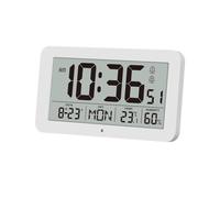 LADFRTYU Horloge Murale Numérique Battery Powered Digital Wall Clock Temp Humidity Date Week 2 Alarm Night Vision 12/24H Auto Dimmable DST Snooze LCD Table(White)