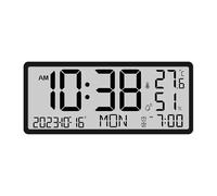 LADFRTYU Horloge Murale Numérique Battery Powered Large Screen LCD Digital Desktop Clock Temperature Humidity Electronic Date Week Time Mute Wall(Black)