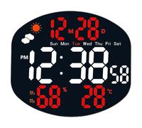 LADFRTYU Horloge Murale Numérique Large Digital Wall Clock Weather Station Forecast Temp Humidity Date Week Night Mode Table 2 Alarm 12/24H LED(Red)