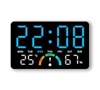 LADFRTYU Horloge Murale Numérique Wall-Mounted Electronic Wall Clock Temperature Date Digital LED Clocks Voice Control DST Display Table for Bedroom(White-Blue)