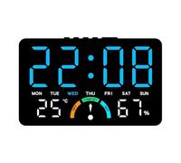 LADFRTYU Horloge Murale Numérique Wall-Mounted Electronic Wall Clock Temperature Date Digital LED Clocks Voice Control DST Display Table for Bedroom(Black-Blue)