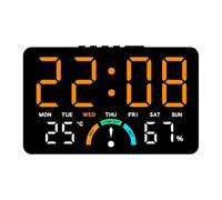 LADFRTYU Horloge Murale Numérique Wall-Mounted Electronic Wall Clock Temperature Date Digital LED Clocks Voice Control DST Display Table for Bedroom(Black-Orange)