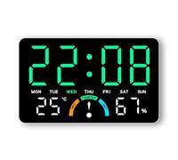 LADFRTYU Horloge Murale Numérique Wall-Mounted Electronic Wall Clock Temperature Date Digital LED Clocks Voice Control DST Display Table for Bedroom(White-Green)