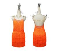 LADFRTYU Robe De Danse Latine Robe à Franges de Danse Latine Costume scène Adulte Jupe Performance compétition classement d'art(Orange,S)