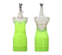 LADFRTYU Robe De Danse Latine Robe à Franges de Danse Latine Costume scène Adulte Jupe Performance compétition classement d'art(Green,XX-Large)