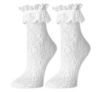LADFRTYU Ruffle Socks Lot de 2 paires chaussettes mignonnes en dentelle à volants et tulle for femme, style gothique, sexy, fantaisie, noir blanc, motif laitue(2Pairs-white)