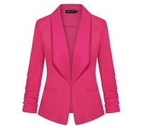 LADI TREND Blazer décontracté à manches 3/4 pour femme avec col châle et poches, R-rouge foncé, L