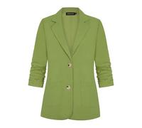 LADI TREND Blazer d'été léger à manches 3/4 froncées en coton et lin pour femme avec poches à boutons, G-vert., L