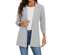 LADI TREND Blazer long décontracté à manches longues pour femme, manteau surdimensionné à un bouton, costume formel, Gris clair, XXL