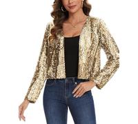 LADI TREND Boléro à sequins entièrement doublé, cardigan en paillettes à manches longues, haut court ouvert sur le devant, pour mariages, cocktails, soirées en club et sorties nocturnes, Y-jaune., M