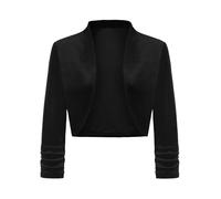 LADI TREND Boléro pour femme à manches 3/4 en velours avec devant ouvert - Cardigans courts à manches longues - Boléros froncés - Débardeur, b-noir, L