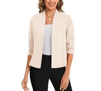 LADI TREND Cardigan à manches 3/4 froncées ouvert sur le devant doublé pour femme Coupe régulière Blazers Crop Shrug Vestes Smart Cover Up Stretch Vêtements d'extérieur Haut Taille S, Beige, XL