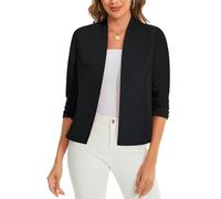 LADI TREND Cardigan à manches 3/4 froncées ouvert sur le devant pour femme - Coupe régulière - Veste courte - Couverture intelligente - Vêtement d'extérieur extensible, B_black, S