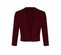 LADI TREND Cardigan court élégant ouvert sur le devant pour femme - Style vintage - Manches 3/4, rouge vin, L