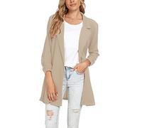 LADI TREND Veste pour femme, Blazer long à manches longues décontracté, Manteau oversized à un bouton, Costume formel, Kaki., L