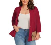 LADI TREND XL-5XL Blazer à manches 3/4 grande taille Blazer à revers cranté Veste semi-doublée pour femme Costumes et blazers à un bouton avec poches intégrées Veste de jour comme de nuit, R-rouge