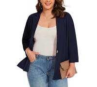 LADI TREND XL-5XL Blazer à manches 3/4 taille plus avec revers crantés, demi-doublé pour femmes - Vestes et blazers UK - Un bouton avec poches incrustées - Pour la journée et la nuit, 3XL Grande