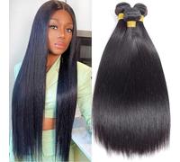 Ladiaryf Lot de 3 trames de cheveux humains brésiliens raides 100 % vierges non traités, couleur noire naturelle, 30,5 à 40,6 cm